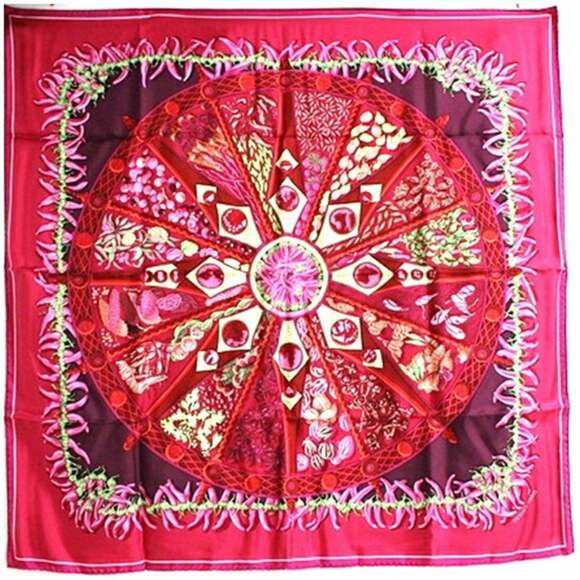 HERMES Red Silk Scarf - Picture 1 of 9